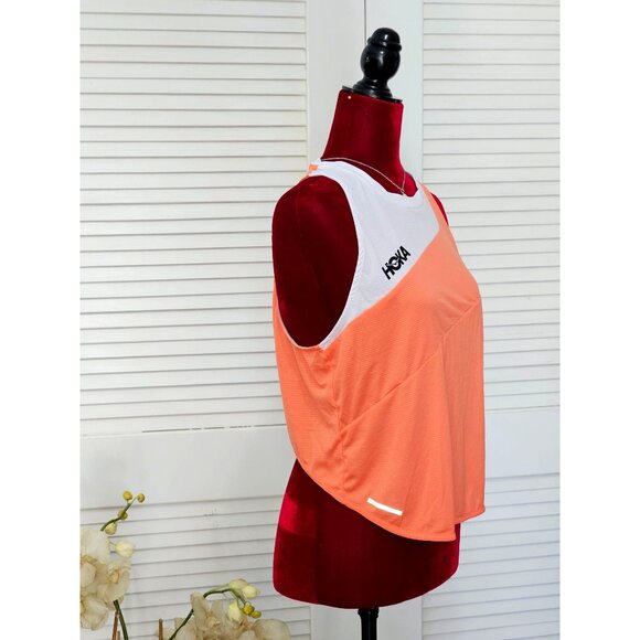 Hoka One One Women's Orange/White Sleeveless Running Glide Tank Top Size L 122 - Picture 3 of 11